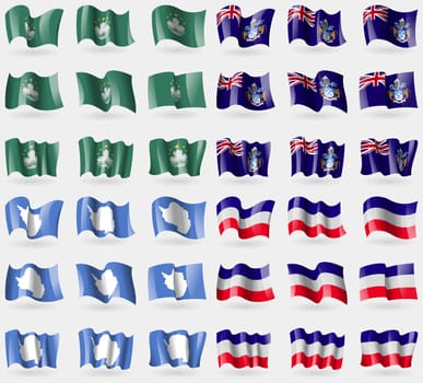 Macau, Tristan da Cunha, Antarctica, Los Altos. Set of 36 flags of the countries of the world. illustration