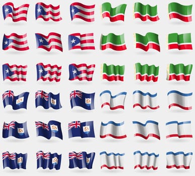 Puerto Rico, Chechen Republic, Anguilla, Crimea. Set of 36 flags of the countries of the world. illustration