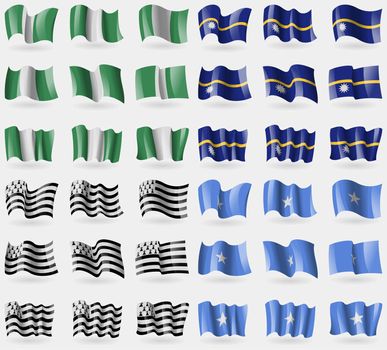 Nigeria, Nauru, Brittany, Somalia. Set of 36 flags of the countries of the world. illustration