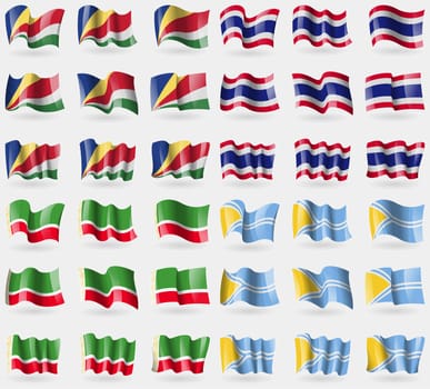 Seychelles, Thailand, Chechen Republic, Tuva. Set of 36 flags of the countries of the world. illustration