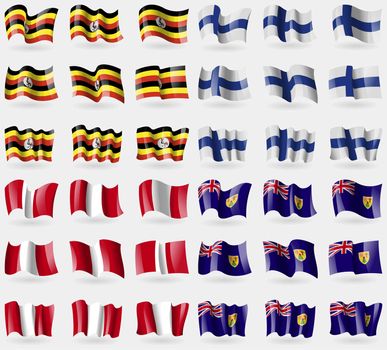 Uganda, Finland, Peru, Turks and Caicos. Set of 36 flags of the countries of the world. illustration