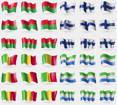 Burkia Faso, Finland, Mali, Sierra Leone. Set of 36 flags of the countries of the world. illustration