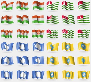 Niger, Abkhazia, Antarctica, Kalmykia. Set of 36 flags of the countries of the world. illustration