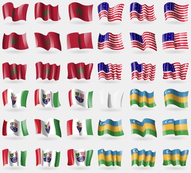 Morocco, Bikini Atoll, Bosnia and Herzegovina Federation, Karakalpakstan. Set of 36 flags of the countries of the world. illustration