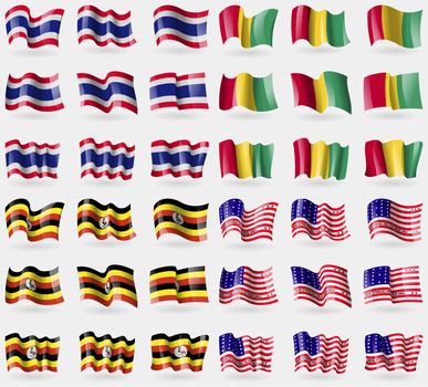 Thailand, Guinea, Uganda, Bikini Atoll. Set of 36 flags of the countries of the world. illustration
