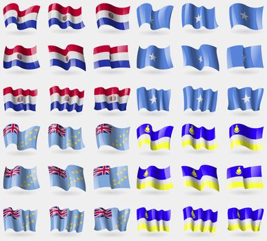 Paraguay, Somalia, Tuvalu, Butyatia. Set of 36 flags of the countries of the world. illustration