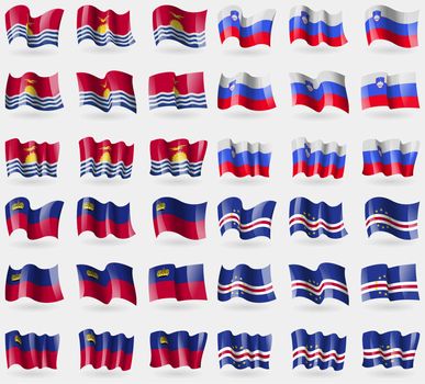 Kiribati, Slovenia, Liechtenstein, Cape Verde. Set of 36 flags of the countries of the world. illustration