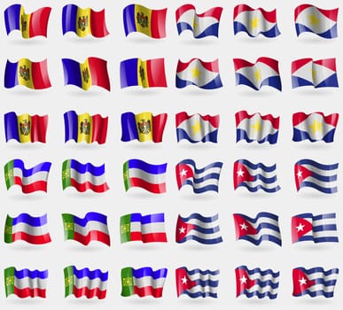 Moldova, Saba, Khakassia, Cuba. Set of 36 flags of the countries of the world. illustration