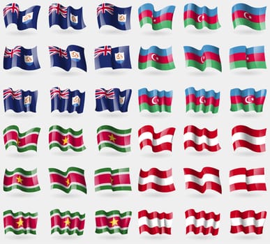 Anguilla, Azerbaijan, Suridame, Austria. Set of 36 flags of the countries of the world. illustration