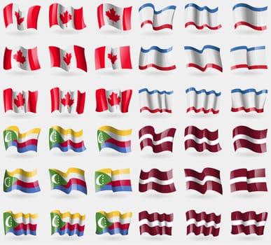 Canada, Crimea, Comoros, Latvia. Set of 36 flags of the countries of the world. illustration