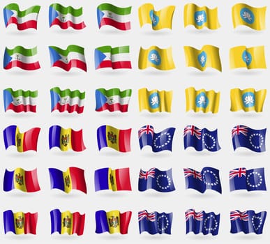 Equatorial Guinea, Kamykia, Moldova, Cook Islands. Set of 36 flags of the countries of the world. illustration