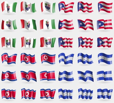 Bosnia and Herzegovina Federation, Puerto Rico, Korea North, Honduras. Set of 36 flags of the countries of the world. illustration