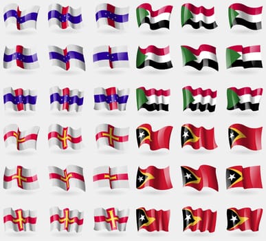 Netherlands Antilles, Suda, Guernsey, East Timor. Set of 36 flags of the countries of the world. illustration