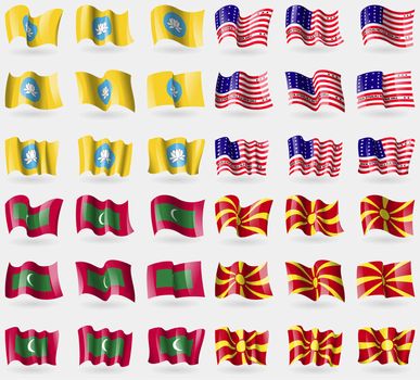 Kalmykia, Bikini Atoll, Maldives, Macedonia. Set of 36 flags of the countries of the world. illustration