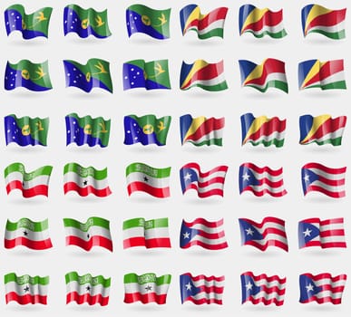 Christmas Island, Seychelles, Somaliland, Puerto Rico. Set of 36 flags of the countries of the world. illustration