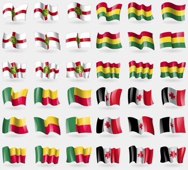 Alderney, Bolivia, Benin, Udmurtia. Set of 36 flags of the countries of the world. illustration