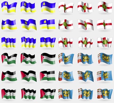 Buryatia, Alderney, Palestine, Saint Pierre and Miquelon. Set of 36 flags of the countries of the world. illustration