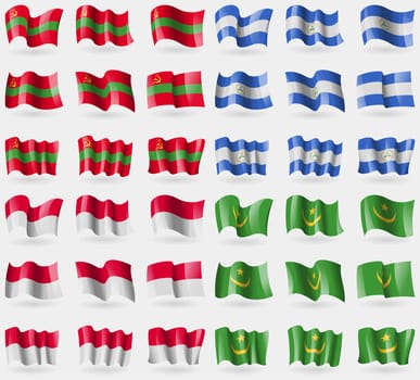 Transnistria, Nicaragua, Manco, Mauritania. Set of 36 flags of the countries of the world. illustration