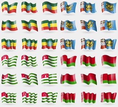 Ethiopia, Saint Pierre and Miquelon, Abkhazia, Belarus. Set of 36 flags of the countries of the world. illustration