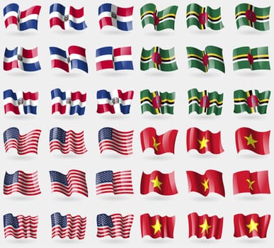 Dominican Republic, Dominica, USA, Vietnam. Set of 36 flags of the countries of the world. illustration