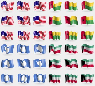 Bikini Atoll, GuineaBissau, Antarctica, Kuwait. Set of 36 flags of the countries of the world. illustration