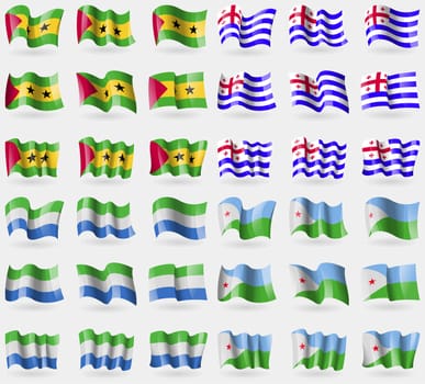 Sao Tome and Principe, Ajaria, Sierra Leone, Djibouti. Set of 36 flags of the countries of the world. illustration