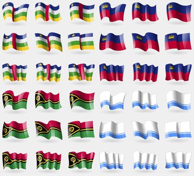 Central African Republic, Liechtenstein, Vanuatu, Altai Republic. Set of 36 flags of the countries of the world. illustration