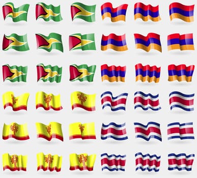 Guyana, Armenia, Chuvashia, Costa Rica. Set of 36 flags of the countries of the world. illustration