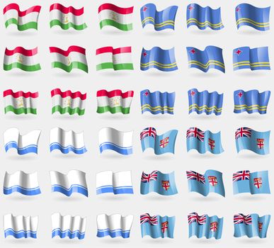 Tajikistan, Aruba, Altai Republic, Fiji. Set of 36 flags of the countries of the world. illustration