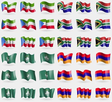 Equatorial Guinea, South Africa, Macau, Armenia. Set of 36 flags of the countries of the world. illustration