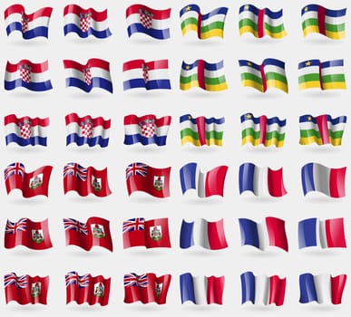 Croatia, Central African Republic, Bermuda, France. Set of 36 flags of the countries of the world. illustration