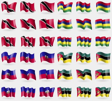 Trinidad and Tobago, Mauritius, Haiti, Mozambique. Set of 36 flags of the countries of the world. illustration