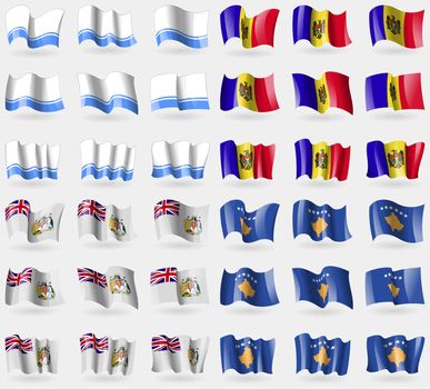 Altai Republic, Moldova, British Antarctic Territory, Kosovo. Set of 36 flags of the countries of the world. illustration