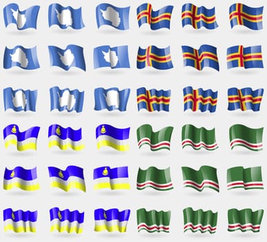 Antarctica, Aland, Buryatia, Chechen Republic of Ichkeria. Set of 36 flags of the countries of the world. illustration