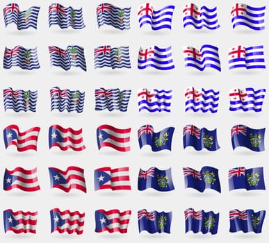 British Indian Ocean Territory, Ajaria, Puerto Rico, Pitcairn Islands. Set of 36 flags of the countries of the world. illustration