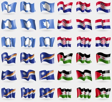 Antarctica, Croatia, Marshall Islands, Western Sahara. Set of 36 flags of the countries of the world. illustration