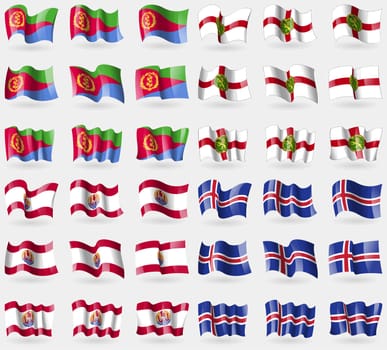 Eritrea, Alderney, French Polynesia, Iceland. Set of 36 flags of the countries of the world. illustration