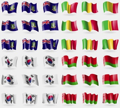 VirginIslandsUK, Mali, Korea South, Belarus. Set of 36 flags of the countries of the world. illustration