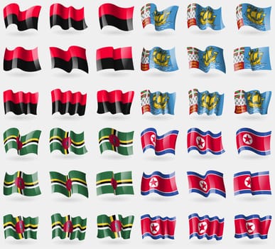 UPA, Saint Pierre and Miquelon, Dominica, Korea North. Set of 36 flags of the countries of the world. illustration