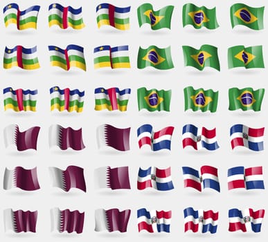 Central African Republic, Brazil, Qatar, Dominican Republic. Set of 36 flags of the countries of the world. illustration