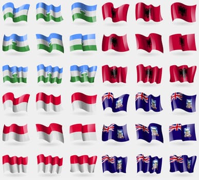 Kabardino Balkaria, Albania, Monaco, Falkland Islands. Set of 36 flags of the countries of the world. illustration