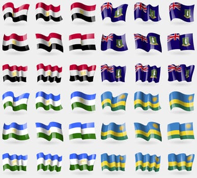 Egypt, VirginIslandsUK, Bashkortostan, Rwanda. Set of 36 flags of the countries of the world. illustration