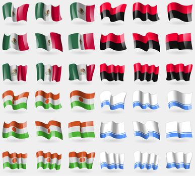 Mexico, UPA, Niger, Altai Republic. Set of 36 flags of the countries of the world. illustration