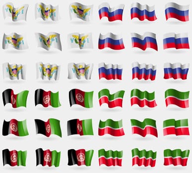 VirginIslandsUS, Russia, Afghanistan, Tatarstan. Set of 36 flags of the countries of the world. illustration