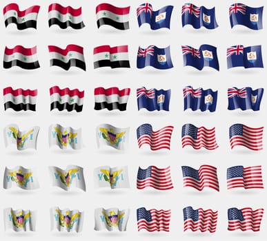 Syria, Anguilla, VirginIslandsUS, USA. Set of 36 flags of the countries of the world. illustration