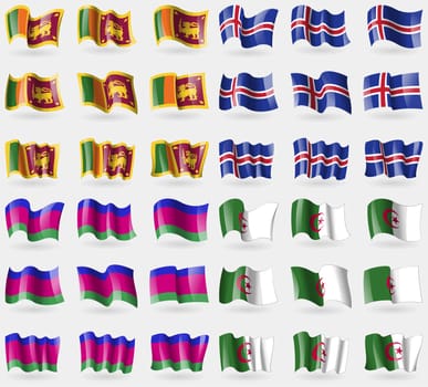 Sri Lanka, Iceland, Kuban Republic, Algeria. Set of 36 flags of the countries of the world. illustration