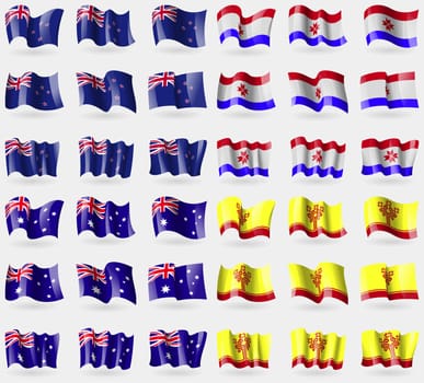 New Zeland, Mordovia, Australia, Chuvashia. Set of 36 flags of the countries of the world. illustration