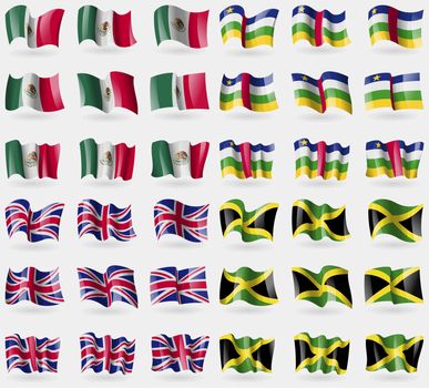 Mexico, Central African Republic, United Kingdom, Jamaica. Set of 36 flags of the countries of the world. illustration