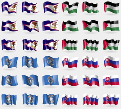 American Samoa, Palestine, Marianna Islands, Slovakia. Set of 36 flags of the countries of the world. illustration