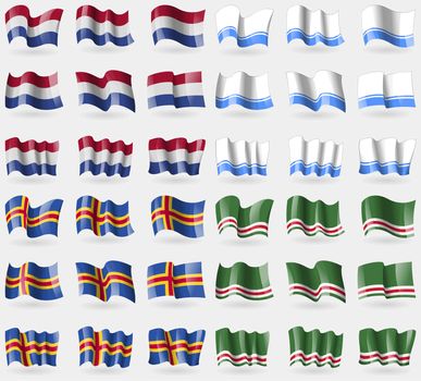 Netherlands, Altai Republic, Aland, Chechen Republic of Ichkeria. Set of 36 flags of the countries of the world. illustration
